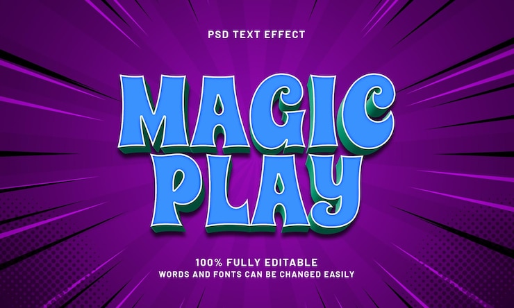 PSD juego mágico efecto de texto editable con un estilo de texto para niños y juegos