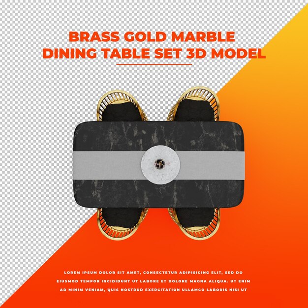 Juego de mesa de comedor de mármol dorado y latón