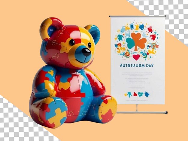 Juego de oso colorido para el Día del Autismo PNG