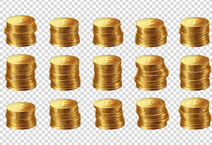PSD juego de pilas de monedas de oro
