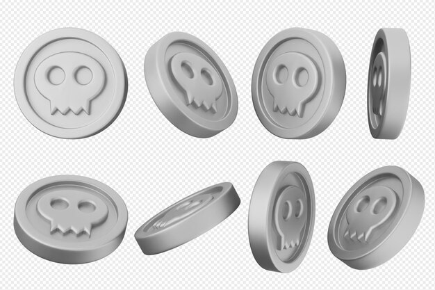 Un juego de seis monedas de plata con cráneos en ellas