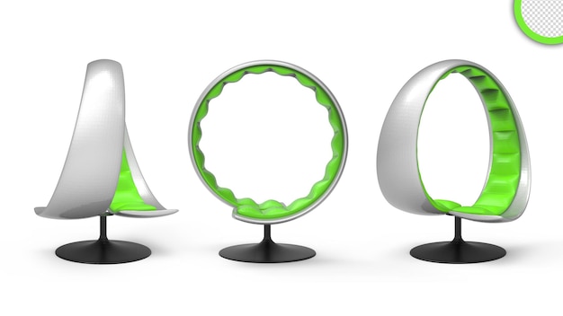 Un juego de sillas con un asiento verde que dice 'soy una silla verde'