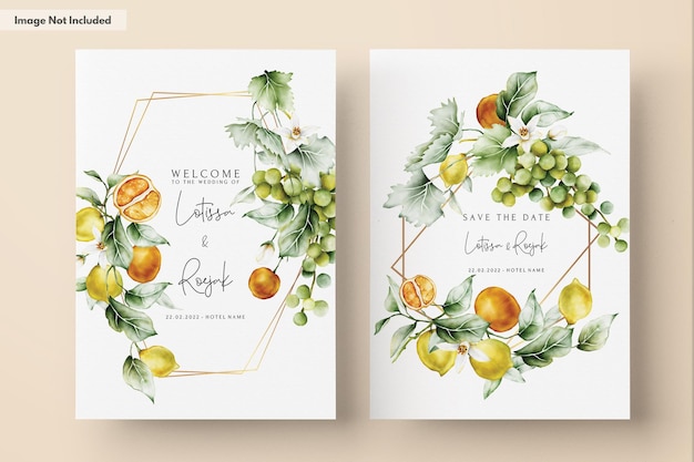 juego de tarjetas de invitación de boda con limón y flores