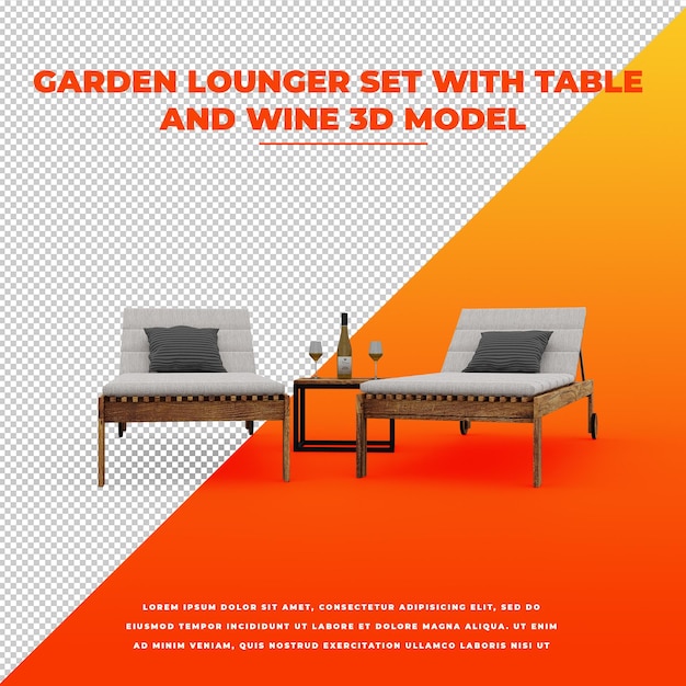 PSD juego de tumbonas de jardín con mesa y vino