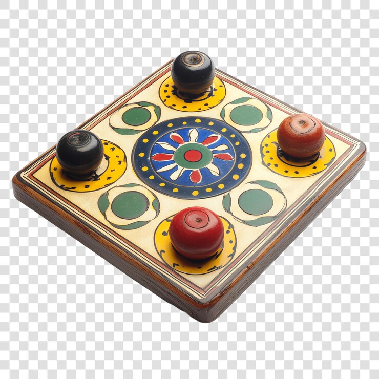 PSD juegos de mesa tradicionales indios como carrom o pachisi aislados en un fondo transparente
