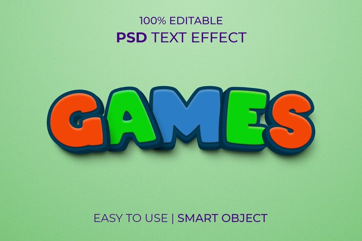 PSD juegos para niños estilo colorido efecto de texto 3d