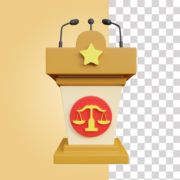 juez, podio, 3d, icono