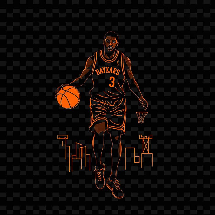 PSD jugador de baloncesto en forma con pelota neon diseño de arte urbano con decoración de color naranja brillante y negro mixto1