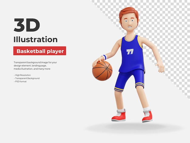 jugador de baloncesto regateando pelota ilustración de dibujos animados en 3d