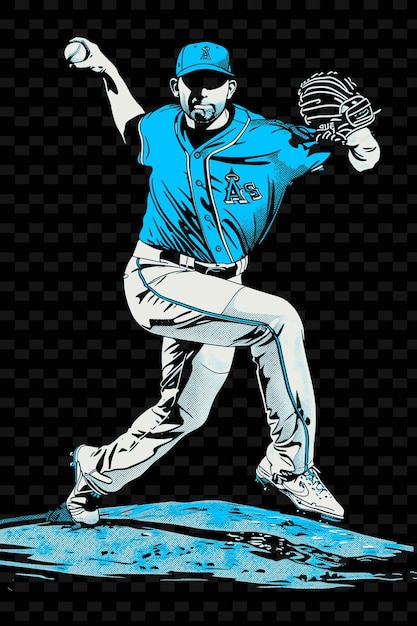 Jugador de béisbol lanzando un lanzamiento con el viento en pose con ilustración de serio flat 2d sport backgroundu