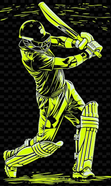 PSD jugador de cricket bateando con fineza con una postura compuesta una ilustración plano 2d fondo deportivo