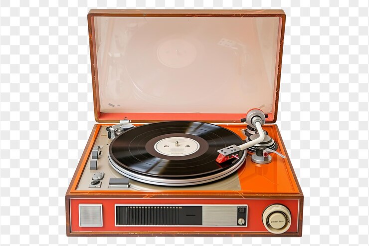 PSD jugador de discos de vinilo turntable antiguo aislado sobre un fondo transparente png