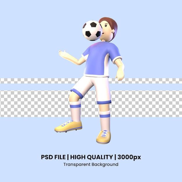 El jugador de fútbol de hombre 3d rindió la ilustración aislada en el fondo azul