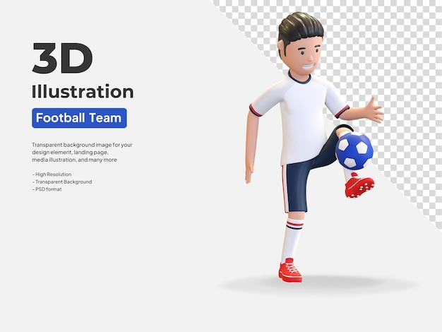 Jugador de fútbol nacional de los Estados Unidos, hombre, malabares, pelota, 3d, render, ilustración