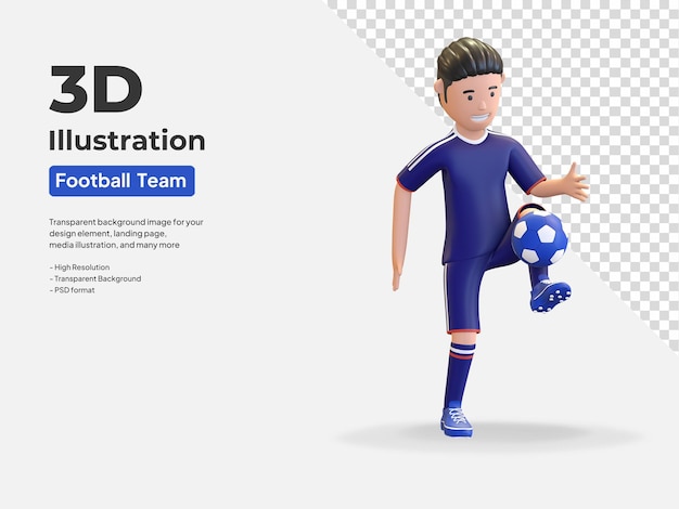 Jugador de fútbol nacional de Japón hombre haciendo malabares con la pelota ilustración de render 3d
