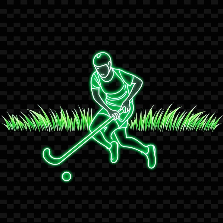 PSD jugador de hockey de campo delgado con diseño artístico de hierba de neón con decoración de color verde y blanco fresco