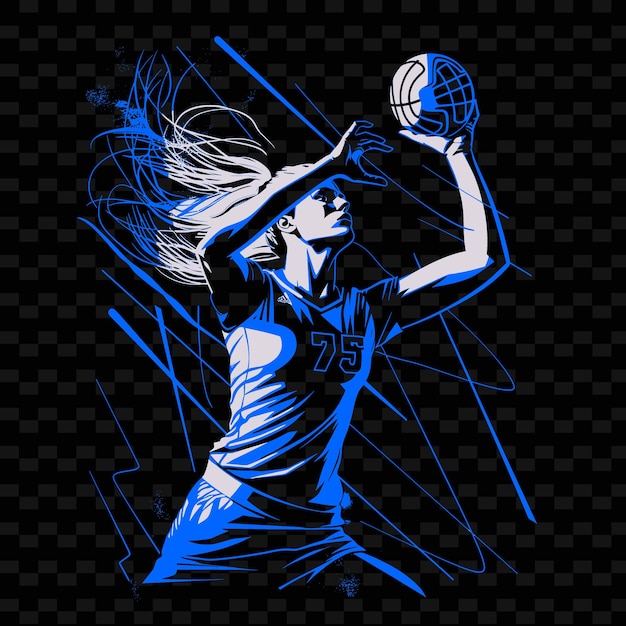 PSD jugador de netball disparando la pelota con postura controlada con ilustración de dete fondo deportivo plano 2dr
