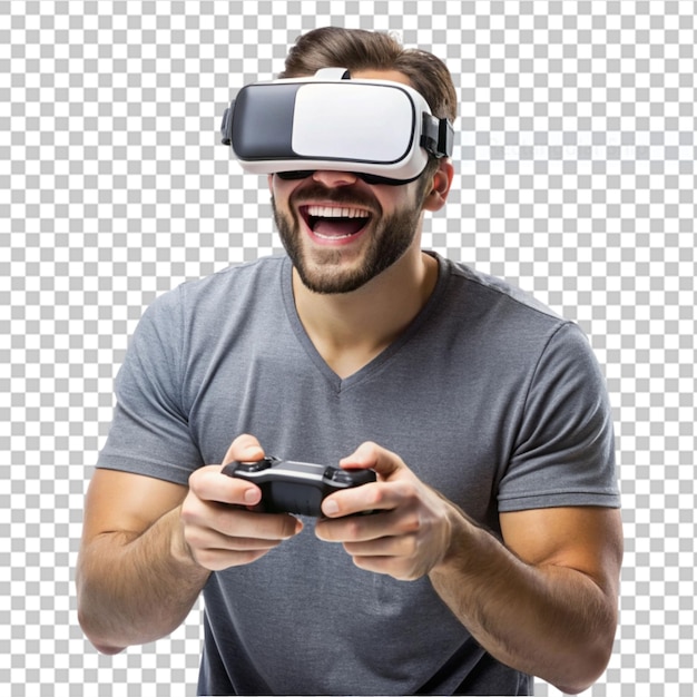 PSD jugador de realidad virtual masculino en un fondo transparente