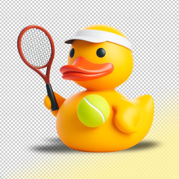 PSD jugador de tenis de pato de goma amarillo psd sobre un fondo transparente