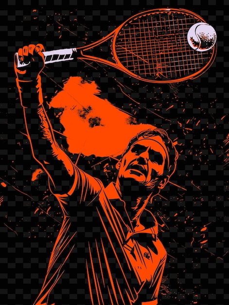 PSD jugador de tenis sirviendo la pelota con un poderoso swing pose con de ilustración flat 2d sport backgroundt