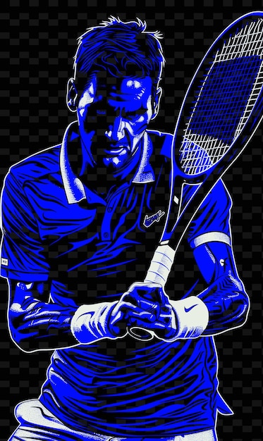 PSD jugador de tenis sosteniendo la raqueta con swing de espalda con ilustración aggre fondos deportivos planos 2d