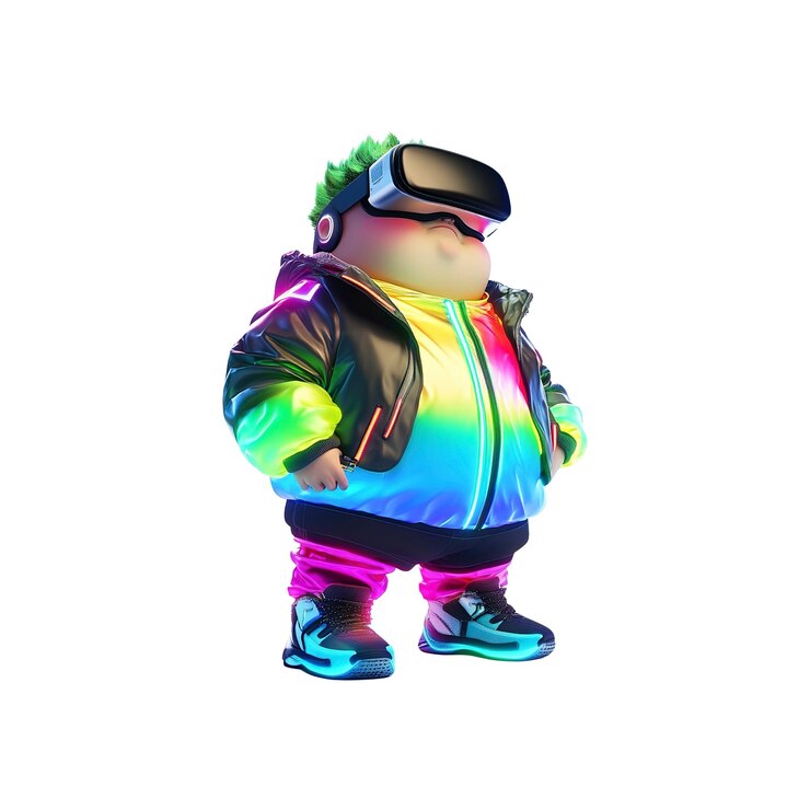 PSD un jugador vestido de neón sumergido en la realidad virtual