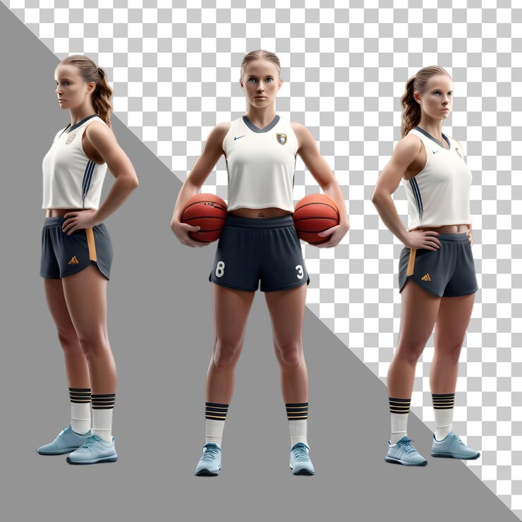 PSD jugadora de baloncesto de atletas femeninas estilo de emoji del icono 3d