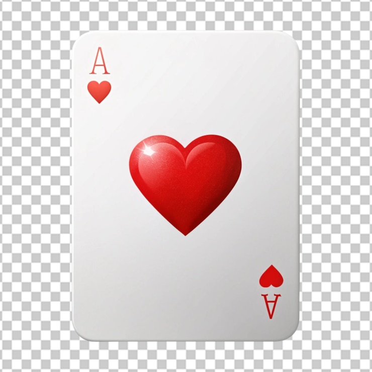 PSD jugando al as de corazón en un fondo transparente