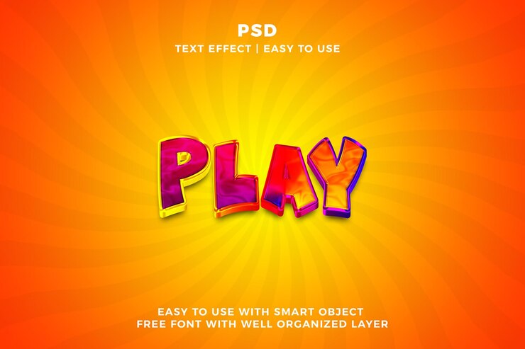 PSD jugar 3d editable photoshop estilo de efecto de texto psd con fondo