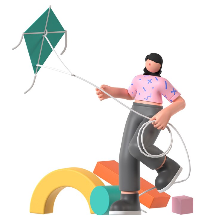 PSD jugar a las cometas actividad de ocio tiempo libre ilustración 3d