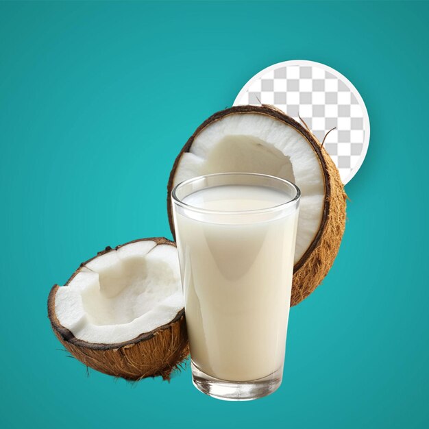 Un jugo de coco con pedazos de coco aislados en suave