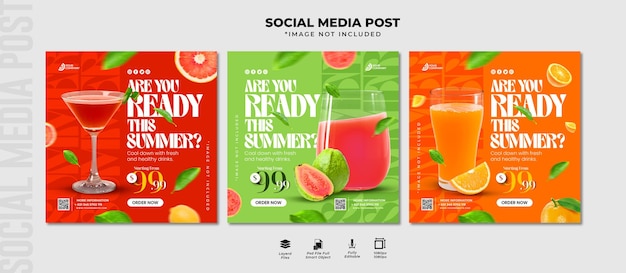 PSD jugo especial de verano diseño de plantilla de publicaciones en redes sociales