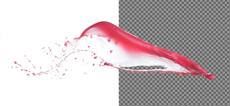 PSD jugo de fresa de tomate rojo verter forma de agua fija onda de sangre roja caer en el aire mosca de nube abstracta salpicaduras de color vino rojo derramar en el aire fondo blanco movimiento de congelación de obturador de alta velocidad aislado