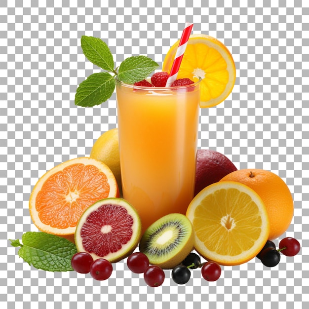 Jugo de frutas sobre un fondo transparente
