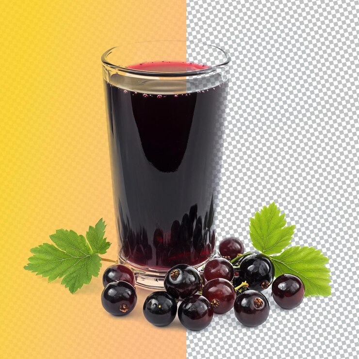 PSD jugo de grosella negra en un vaso recto fotografía real fotografía de producto ángulo recto blanco