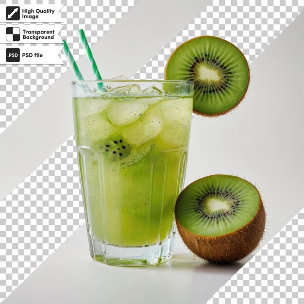 PSD jugo de kiwi psd en vidrio sobre fondo transparente con capa de máscara editable