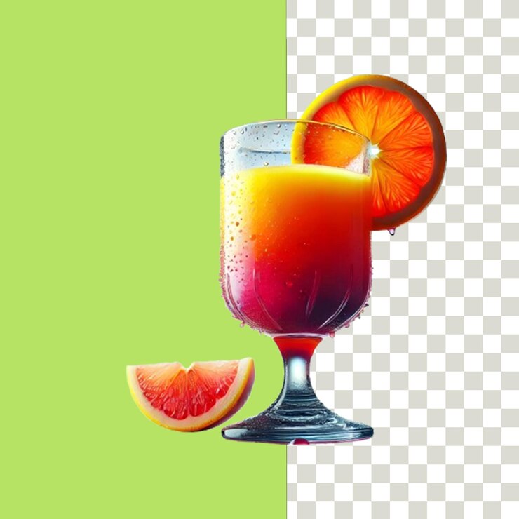jugo de limón o naranja aislado sobre un fondo transparente
