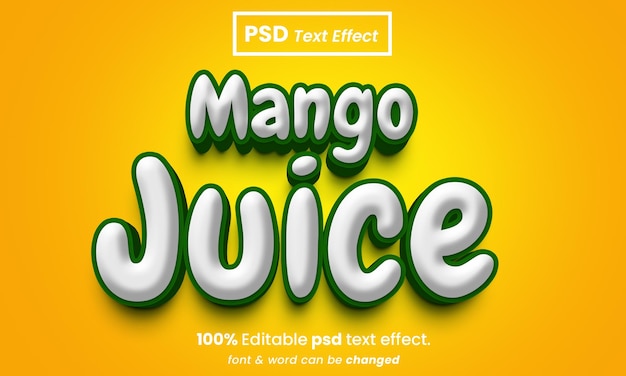 Jugo de mango 3d efecto de texto psd premium editable