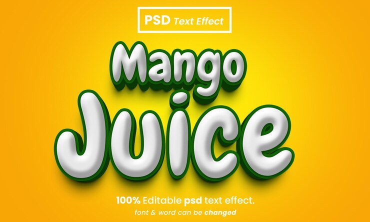 PSD jugo de mango 3d efecto de texto psd premium editable