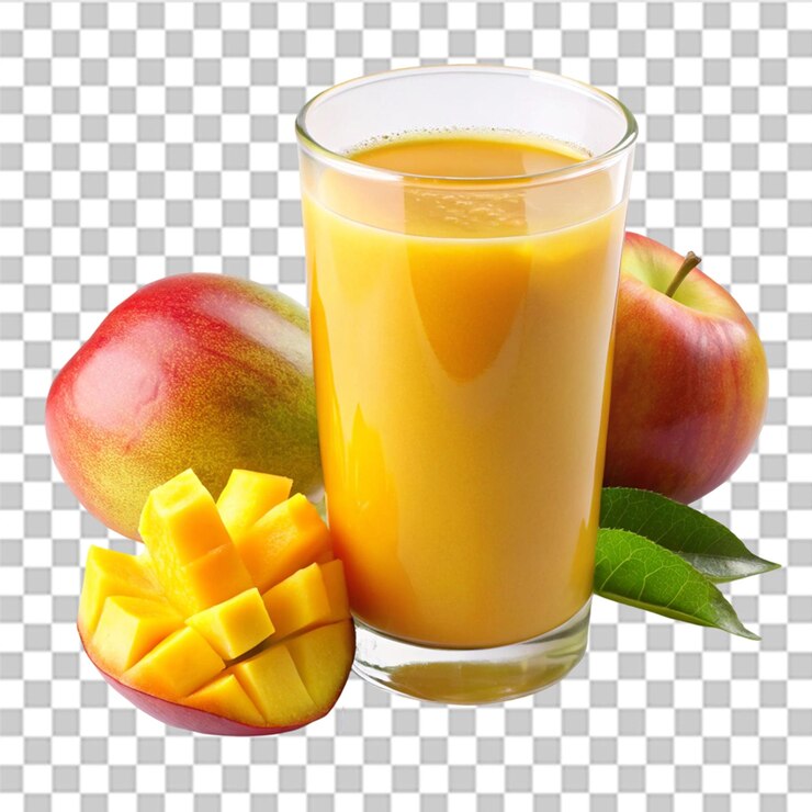 PSD jugo de mango tropical fresco aislado sobre un fondo transparente