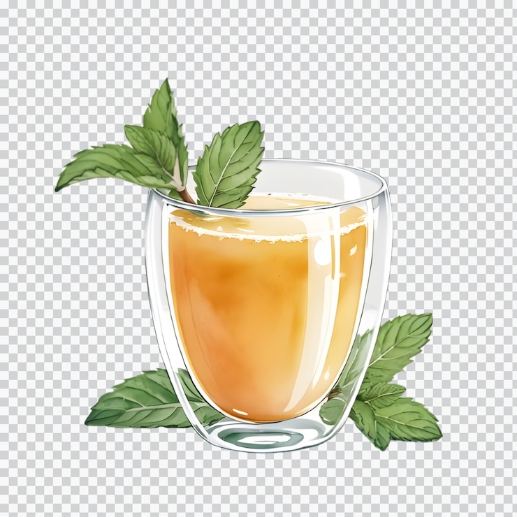 PSD jugo de manzana con acuarela de menta clip de ilustración 3d aislado
