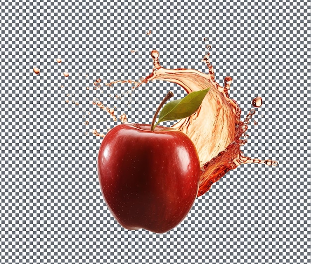 Jugo de manzana natural y fresco aislado sobre un fondo transparente