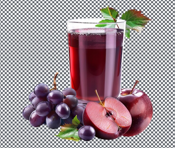 PSD jugo de manzana de uva fresco aislado sobre un fondo transparente