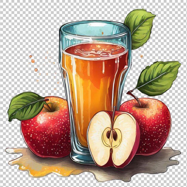 PSD jugo de manzana en un vaso con una rebanada de manzana