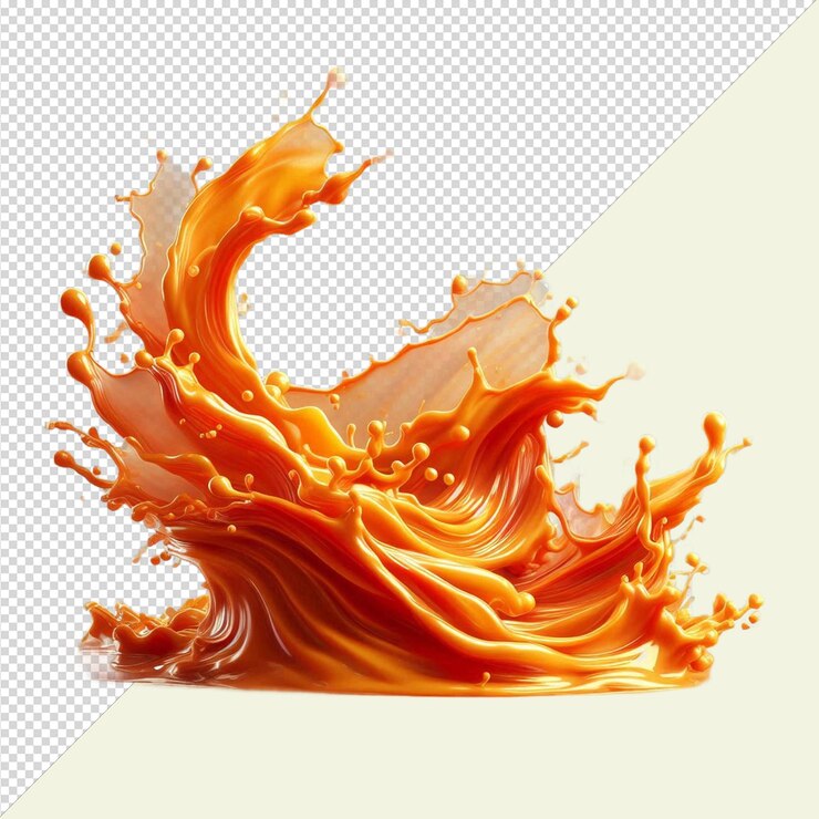 Jugo de naranja salpicado fondo transparente aislado realista