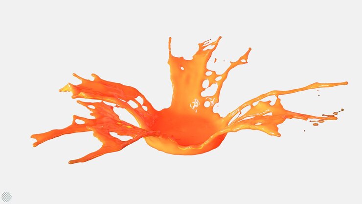 PSD jugo de naranja salpicadura 3d render ilustración líquidos bebida