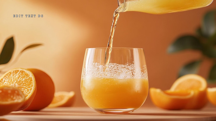 PSD el jugo de naranja se vierte en el vaso de la botella.