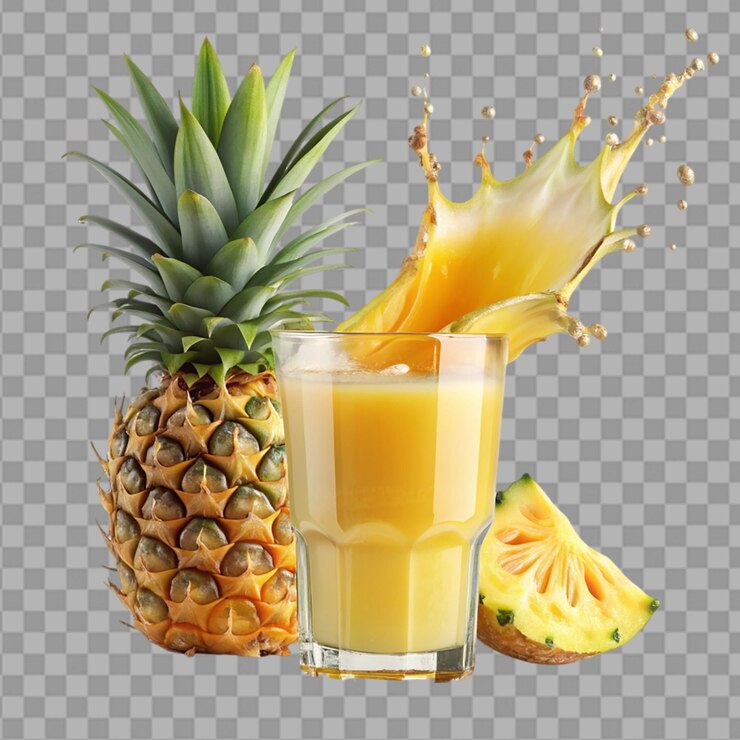 PSD jugo de piña con salpicaduras sobre un fondo transparente