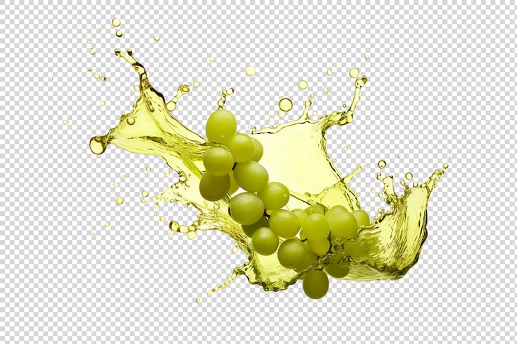 PSD jugo de uva salpicado sobre un fondo transparente