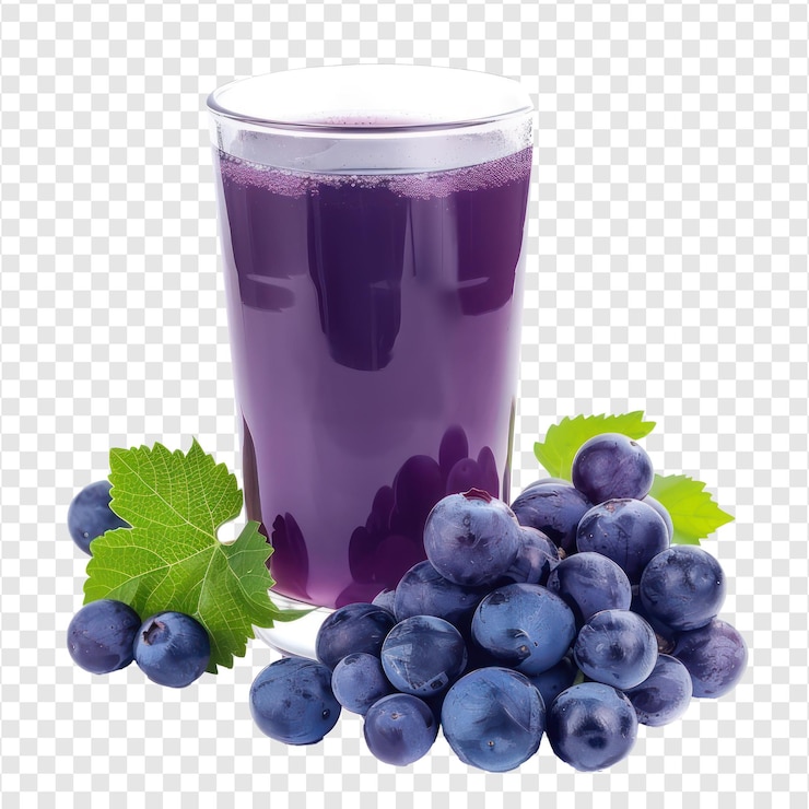 PSD jugo de uvas azules vista frontal aislado en fondo transparente